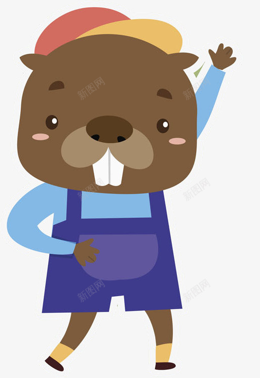 卡通动物png免抠素材_新图网 https://ixintu.com 举手 动物 可爱 围裙 帽子 手绘 棕色 蓝色