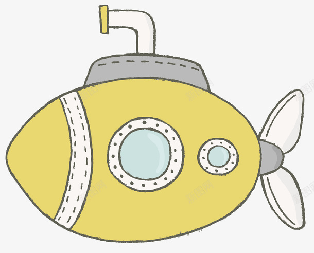 卡通潜艇png免抠素材_新图网 https://ixintu.com 一艘 卡通 手绘 潜艇 灰色 白色 简图 黄色