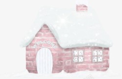 卡通粉色白雪屋顶房子素材