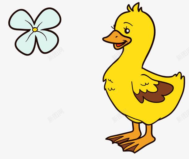 卡通手绘动物png免抠素材_新图网 https://ixintu.com 卡通 小鸭子 花朵 装饰 黄色