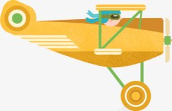 卡通人物驾驶黄色飞机素材