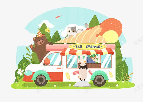 冰激凌贩卖车png免抠素材_新图网 https://ixintu.com 儿童插画 冰激凌 卡通 卡通元素 故事插画