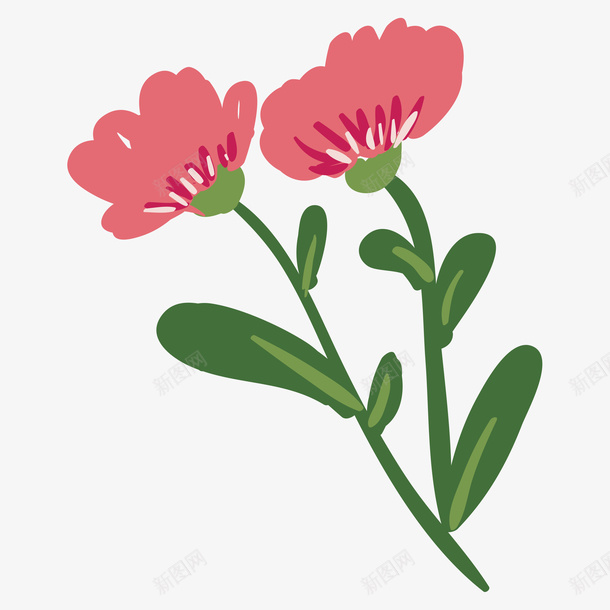 红色水彩手绘花朵png免抠素材_新图网 https://ixintu.com 植物 水彩植物 红色花朵 绿叶 花卉