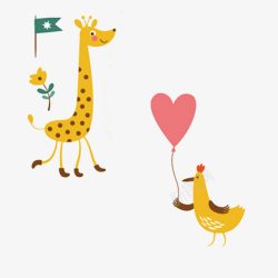 卡通长颈鹿和拿着气球的公鸡素材