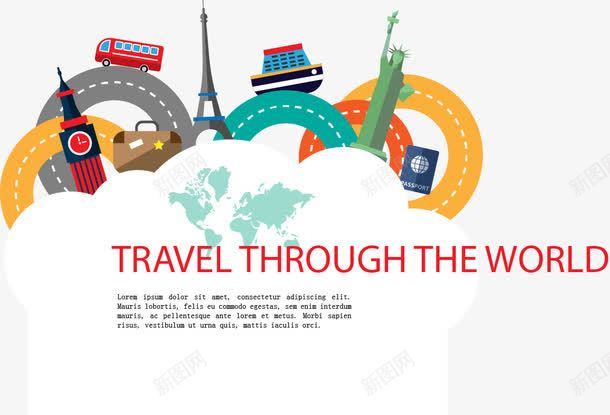 旅游png免抠素材_新图网 https://ixintu.com 埃菲尔铁塔 城市 大本钟 标志性 环球 飞机