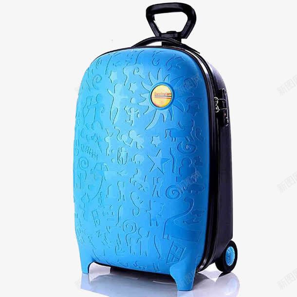 蓝色压印拉杆箱png免抠素材_新图网 https://ixintu.com 产品实物 压印图案 拉杆箱 蓝色 行李箱