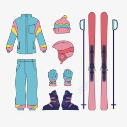滑雪套装手绘滑雪装备矢量图高清图片