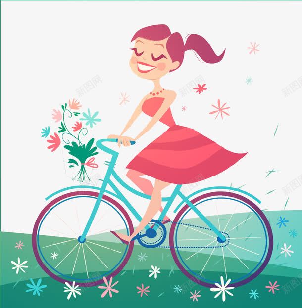 骑自行车的女孩png免抠素材_新图网 https://ixintu.com 女孩 裙子 骑自行车车 鲜花