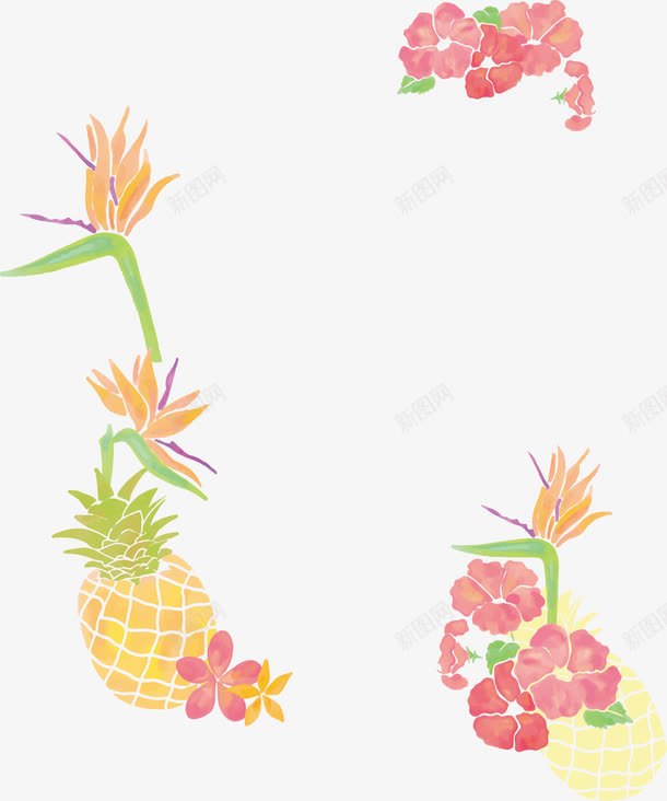 小清新水彩植物菠萝边框png免抠素材_新图网 https://ixintu.com 手绘植物 手绘菠萝 植物边框 水彩边框 矢量png 菠萝