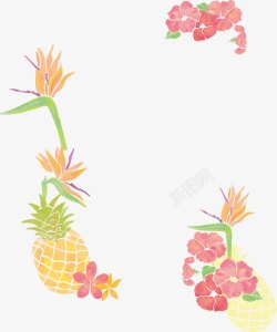 小清新水彩植物菠萝边框素材