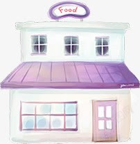 手绘紫色咖啡厅建筑漫画素材