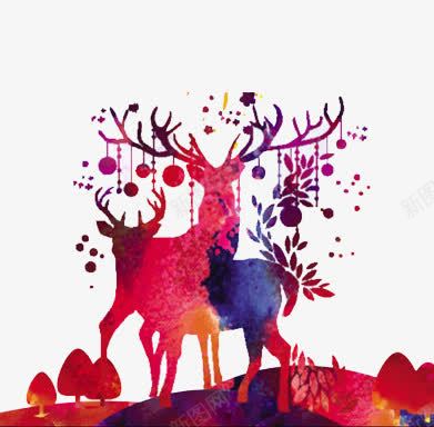 彩色驯鹿圣诞元素png免抠素材_新图网 https://ixintu.com 彩色 手绘 背景素材 驯鹿