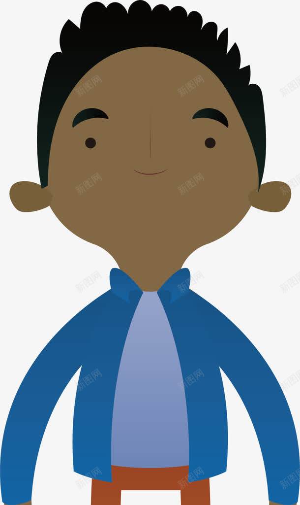 非洲男孩png免抠素材_新图网 https://ixintu.com 人物 卡通 可爱 微笑 男孩 短发 蓝色外套 非洲