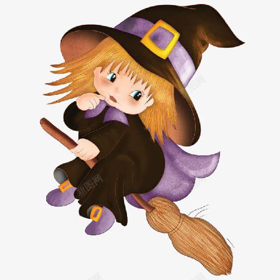 卡通骑扫帚的小魔女png免抠素材_新图网 https://ixintu.com Q版骑扫帚的女孩 可爱的小魔女 女巫 手绘骑扫帚的女孩