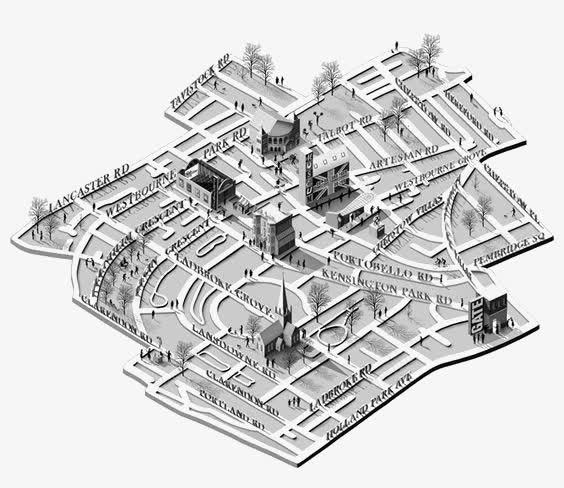 黑白城市png免抠素材_新图网 https://ixintu.com 俯视图 创意 卡通 城市 手绘 插画