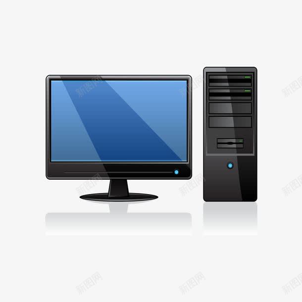 显示屏和电脑主机png免抠素材_新图网 https://ixintu.com 手绘 显示屏 电脑 电脑主机 黑色