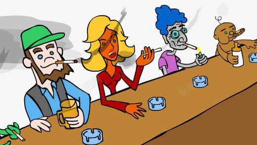 创意禁烟png免抠素材_新图网 https://ixintu.com 卡通 在会议桌上 抽烟的男女