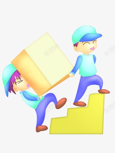 搬箱子的工人png免抠素材_新图网 https://ixintu.com 人物 劳动 卡通 楼梯