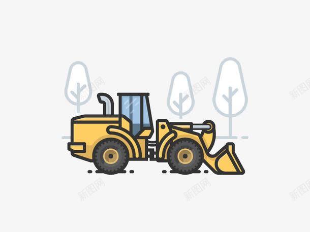 卡通挖掘机png免抠素材_新图网 https://ixintu.com 卡通 挖掘机 树木 车子 黄色