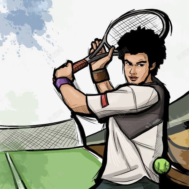 手绘网球运动png免抠素材_新图网 https://ixintu.com 打网球 网球运动员 运动