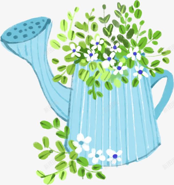 蓝色卡通喷壶植物白色小花png免抠素材_新图网 https://ixintu.com 卡通 喷壶 植物 白色 蓝色