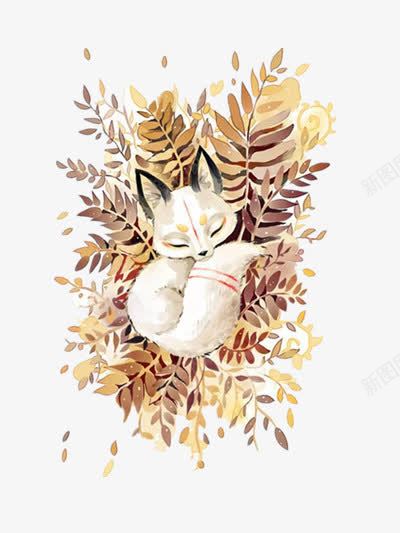 睡在树叶上的猫png免抠素材_新图网 https://ixintu.com 动物 卡通 图片 白色