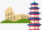 宝塔图标卡通中国风宝塔和罗马竞技场图标高清图片