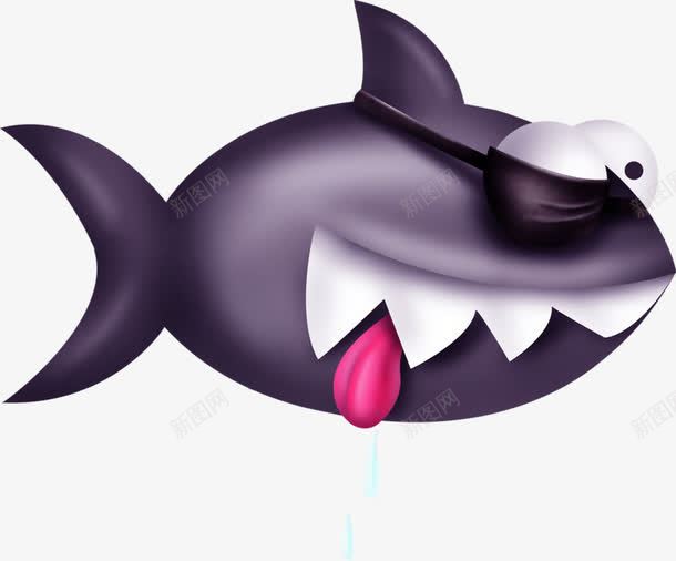 卡通小鲨鱼png免抠素材_新图网 https://ixintu.com 卡通 手绘 深紫色 眼睛 红色舌头 鲨鱼