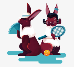 拿扇子的兔子卡通手绘两只兔子高清图片