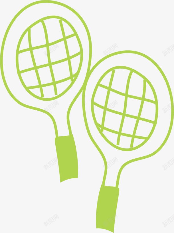 线条网球拍png免抠素材_新图网 https://ixintu.com AI 卡通 手绘 插画 线条 绿色 网球 网球拍 运动