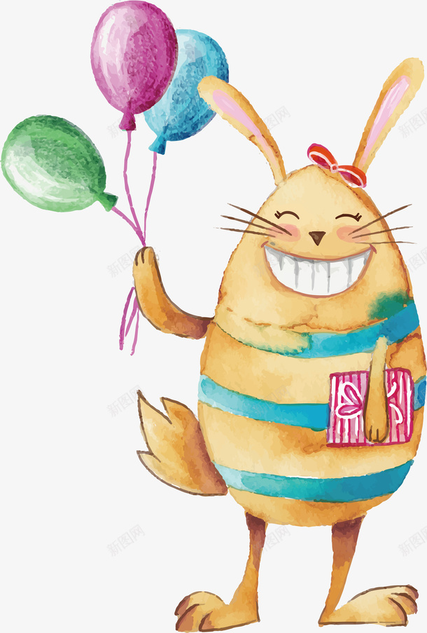 手绘水彩拿着气球的兔子矢量图eps免抠素材_新图网 https://ixintu.com 卡通兔子 手绘兔子 气球 气球束 水彩兔子 水彩气球 矢量png 矢量图