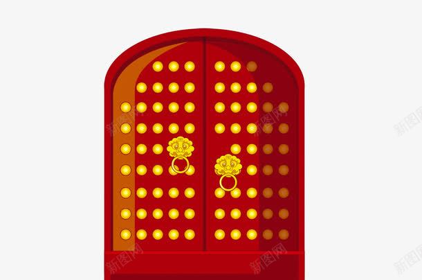 装饰铜门png免抠素材_新图网 https://ixintu.com 兽首门扣 大红门 红色 红门 铜门