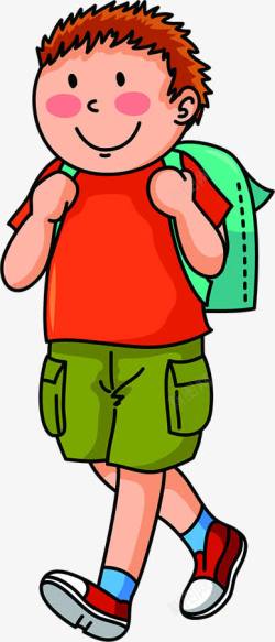 红衣男孩背着绿色书包卡通素材