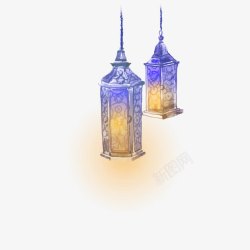 水彩伊斯兰文化灯饰素材