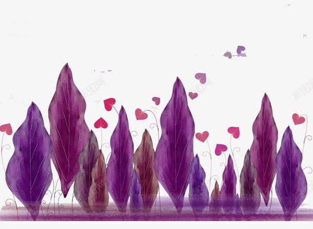 紫色海草png免抠素材_新图网 https://ixintu.com 插画 树叶 海草 爱心 紫色