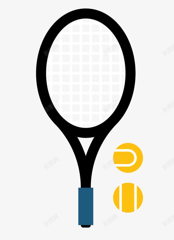 黑色网球拍png免抠素材_新图网 https://ixintu.com 扁平 黄色网球 黑色网球拍