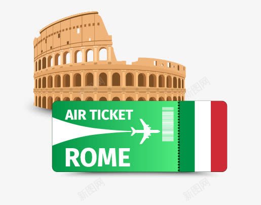 罗马飞机票png免抠素材_新图网 https://ixintu.com 卡通 手绘 斗兽场 罗马斗兽场 罗马飞机票
