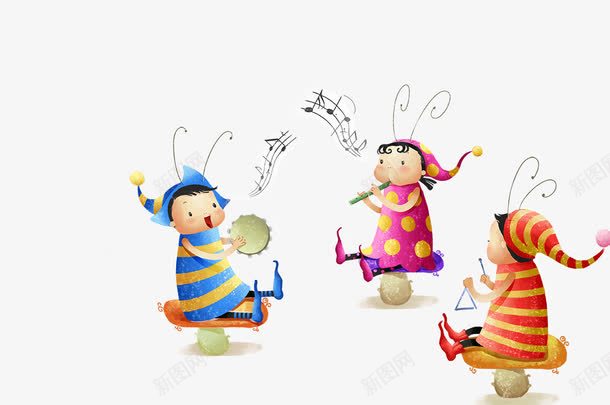 三个打鼓小人png免抠素材_新图网 https://ixintu.com 卡通 可爱 打鼓 音乐