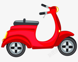 手绘卡通红色可爱电动摩托车素材