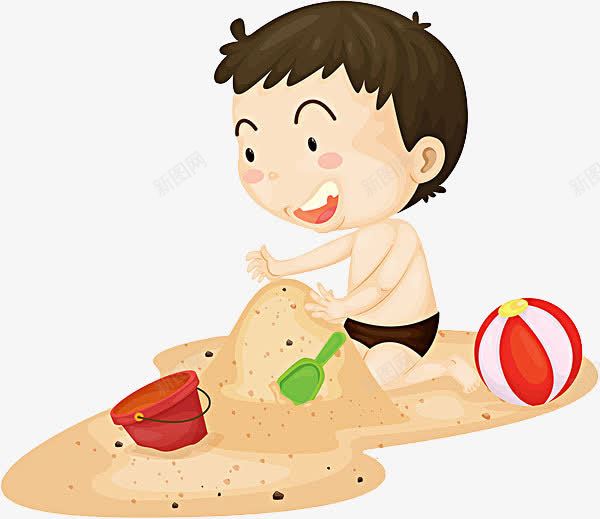玩沙的小男孩png免抠素材_新图网 https://ixintu.com 免抠 卡通 小男孩 沙滩皮球 玩沙