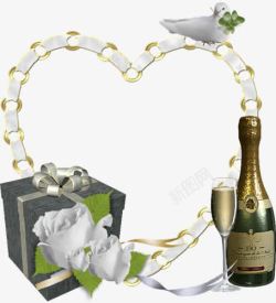 礼物盒香槟鸽子装饰框素材