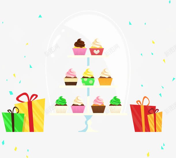 礼盒与蛋糕png免抠素材_新图网 https://ixintu.com 卡通礼盒 矢量礼盒 矢量蛋糕 礼盒 蛋糕