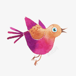 紫色水彩小鸟素材
