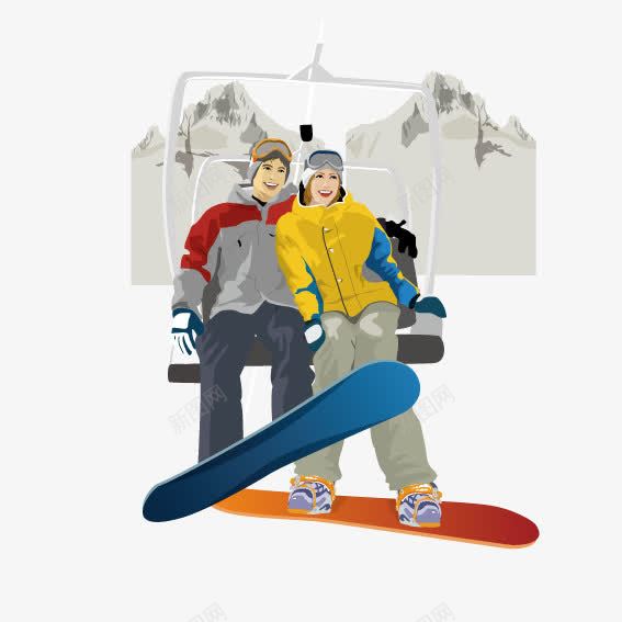 情侣滑雪矢量图ai免抠素材_新图网 https://ixintu.com 滑雪 滑雪板 雪景 雪花 矢量图