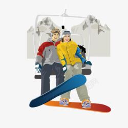 情侣滑雪矢量图素材