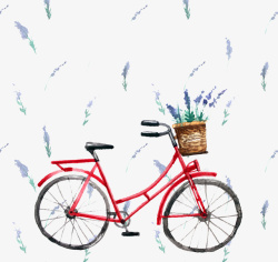水彩风薰衣草和自行车素材