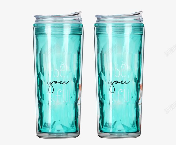 双层透明塑料杯png免抠素材_新图网 https://ixintu.com 个性蓝绿色杯子 双层塑料 双层杯体 清新蓝绿色 蓝绿色水壶 透明塑料杯