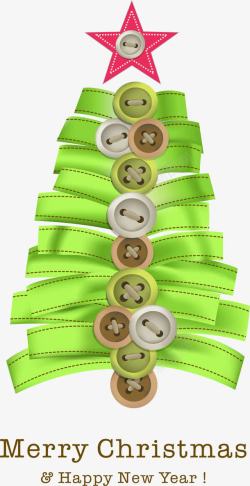 圣诞纽扣与绿色丝带素材