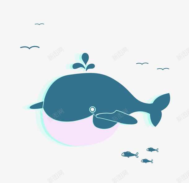 蓝色卡通鲸鱼装饰图案png免抠素材_新图网 https://ixintu.com 免抠PNG 卡通 蓝色 装饰图案 鲸鱼