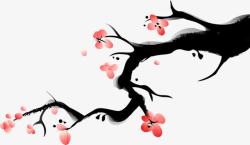 中秋节手绘黑色树干花朵素材